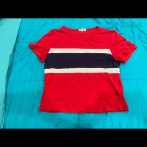 Red white and blue striped tee